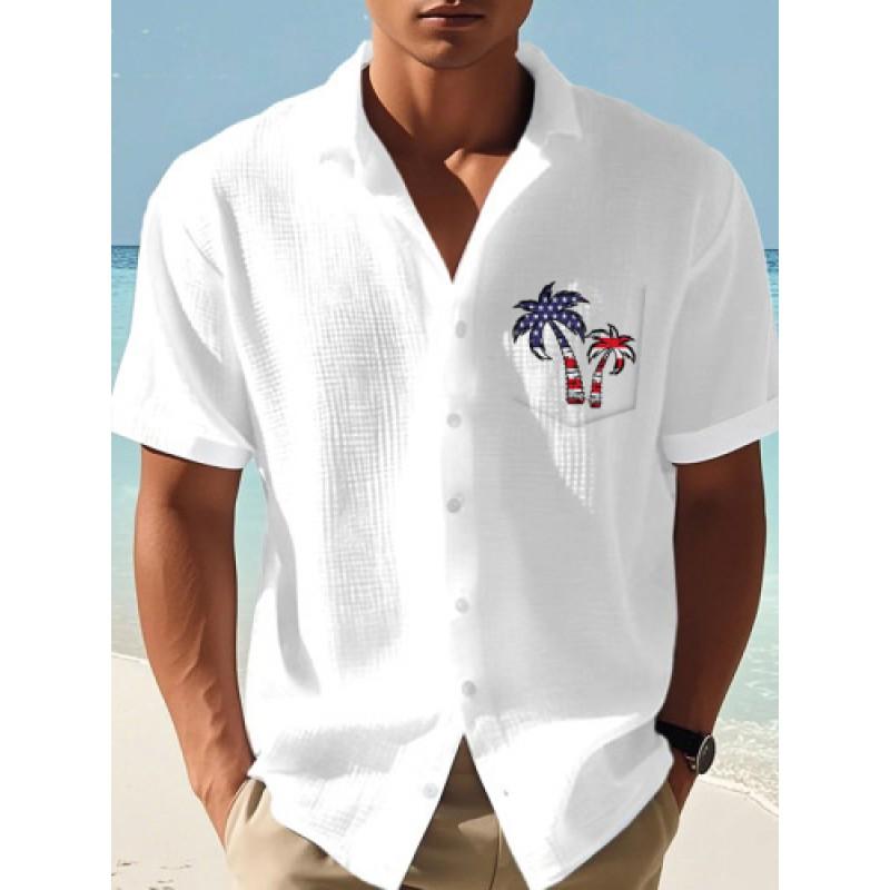 Mens Short Sleeve Casual Shirt Vintage Hawaiian Print Loose Fit Streetwear