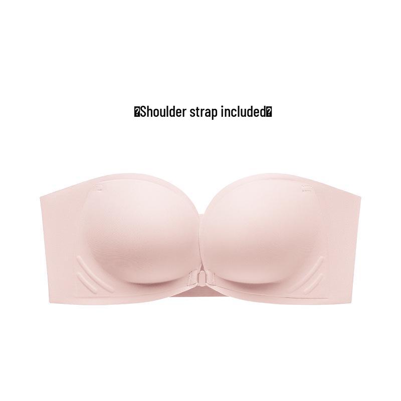Front-Buckle Strapless Push-Up Bra for Small Breasts with Anti-Slip Pasties and Invisible Support