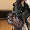 Elegancka Torba Tote ze Sztucznej Skóry Damska Modna Torba na Ramię ze Sznurkiem i Przednią Kieszenią na Zamek