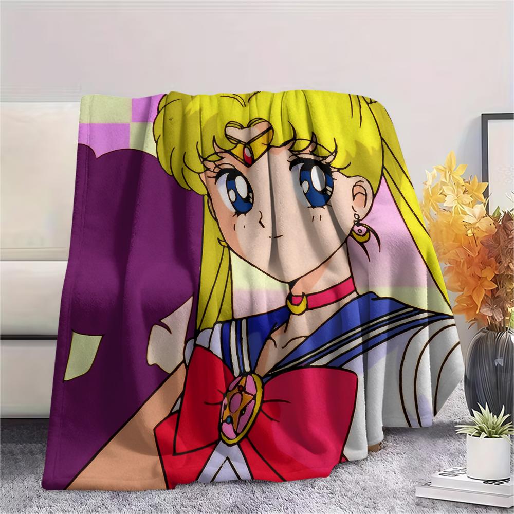 Sailor Moon Sailor Mercury pattern Flannel Blanket, High quality Comfortable for All Seasons, Home Decor, Warmth and Comfort, Perfect for Gifts.