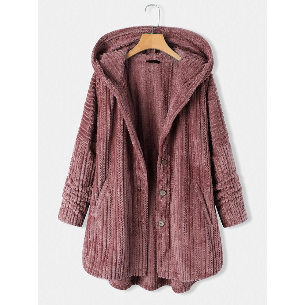 Damen Winter Kapuzen-Cardigan Fleece-Mäntel Langarm Einfarbig Teddybär-Jacke Einreihiger Oberbekleidungsmantel mit Tasche