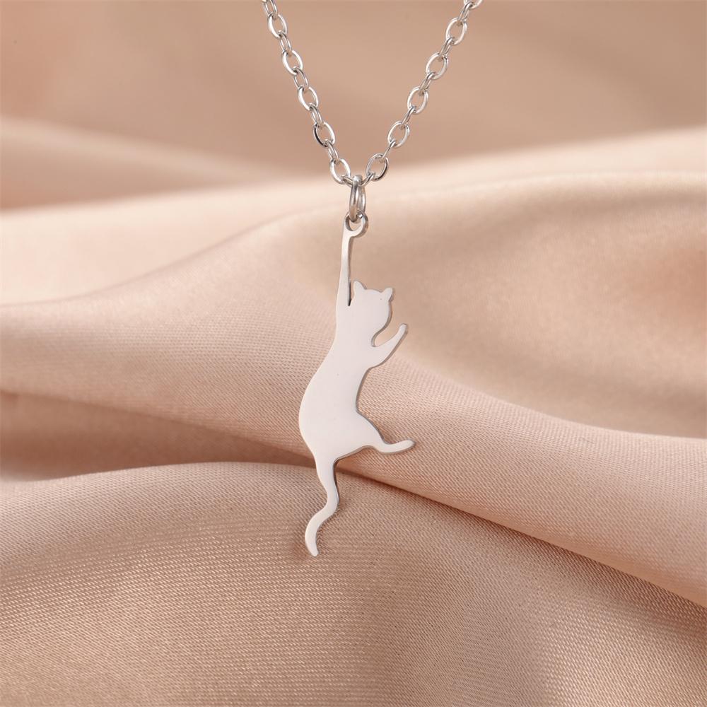 

My Shape Cat and Fish Bones Pendant Necklaces for Women Girls Kitten Animals Charms Neck Chain Choker Stainless Steel Jewelry
