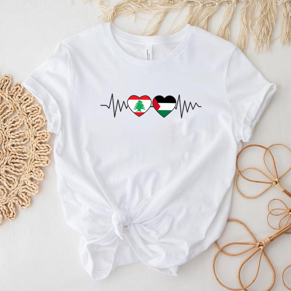 Lebanese Heartbeat T-shirt Heart Graphic Shirt Lebanon Shirts Olive Cedar Trees Tee Unisex Short Sleeves Tops