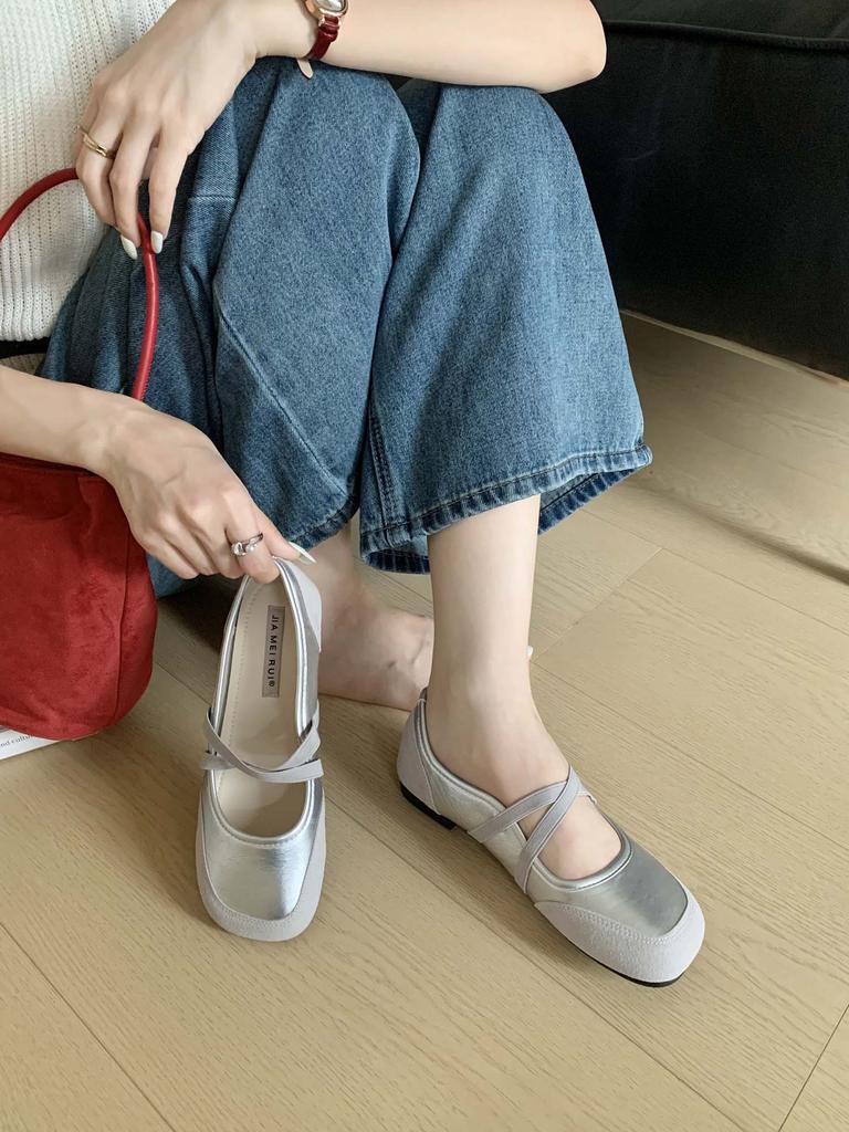 Fashion IPPEUM Ballet Flats Women PU Leather 2025 New Summer Fashion Soft Silver Ballerina Shoes Kawaii Mary Janes