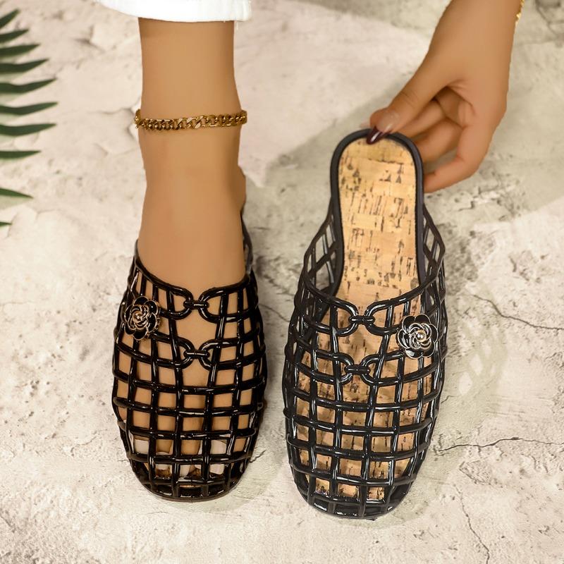 Fashion Mesh Flower Flats Slippers Women Sandals Mules Casual Shoes Woman Summer Flip Flops 2025 Trend Beach Shoes Designer Slides Mujer