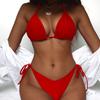 Costum de baie de damă, culoare solidă, sexy, triunghi, cu cravată la spate, bikini, 5 culori