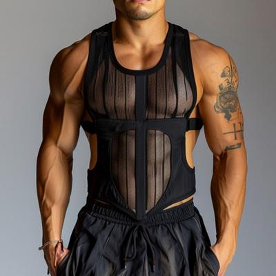 Sommer Herren Sexy Durchsichtiges Mesh Fitness Ärmellose Weste