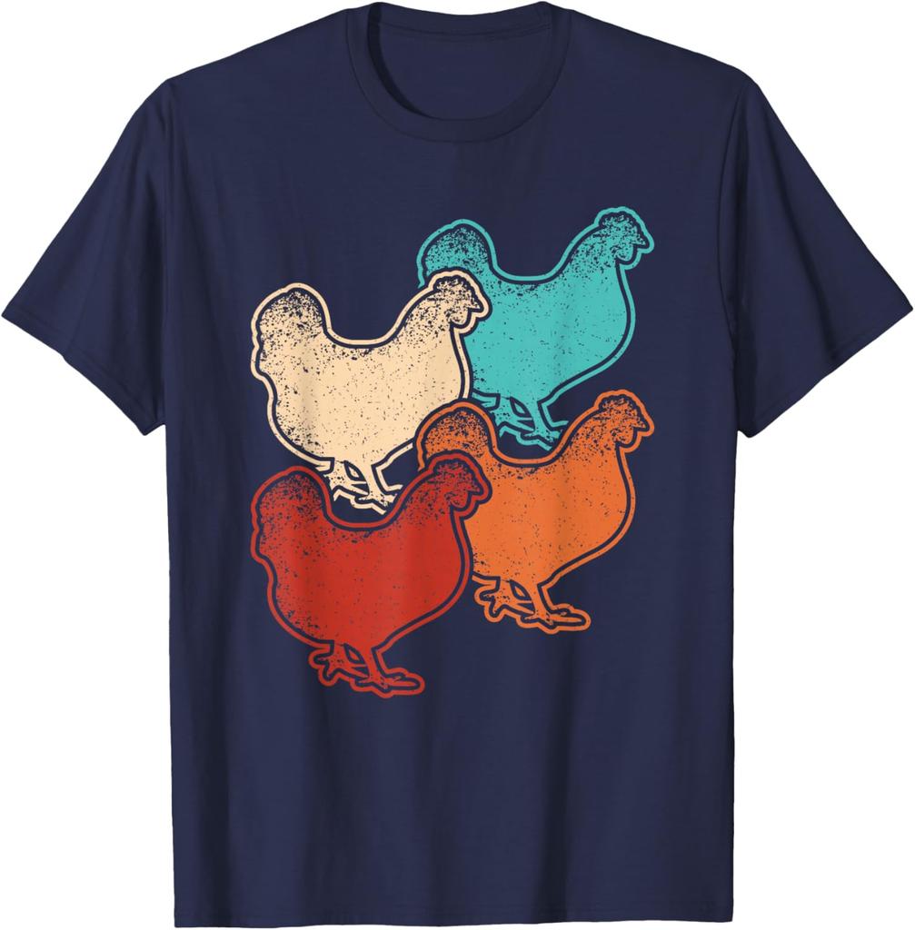 Retro Chicken Graphics Tee Farm Animals Vintage Style Soft Cotton T-Shirt for Men Women