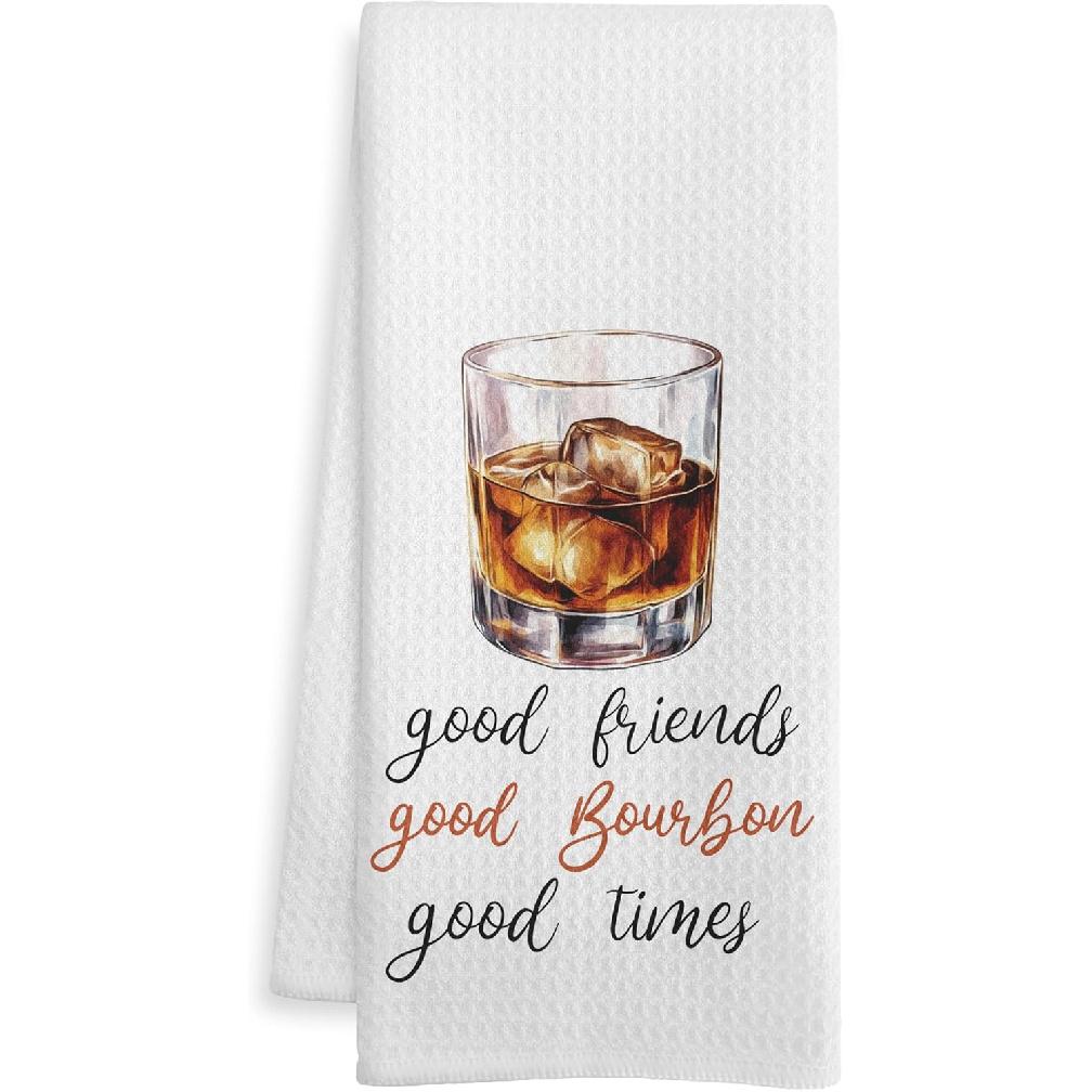 Bourbon Gifts Kitchen Bar Towels, Gifts for Whiskey Lovers Dish Tea Towel, Bourbon Lover Gifts Decorative Hand Towels for Kitchen Bar Cart Decor, Bourbon-1