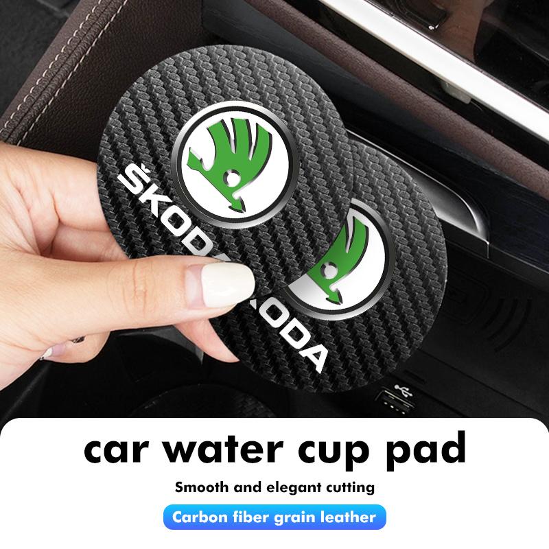 Cycr3 2Pcs Car Coaster Water Cup Anti-slip Pad Mat For Skoda Kamiq MK3 Roomster Rapid Kodiaq Karoq Fabia Enyaq