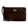 New Corner Zip Canvas With Leather Pochette Clutch Large Women's Black Brown 6648-IMAA8