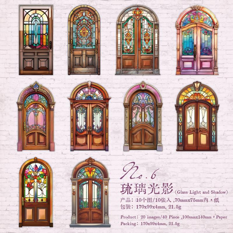 10-Sheet Vintage Wooden Door Theme Hard Card Stickers, Retro Door Frame Patterns & Sturdy Material, for Journal DIY