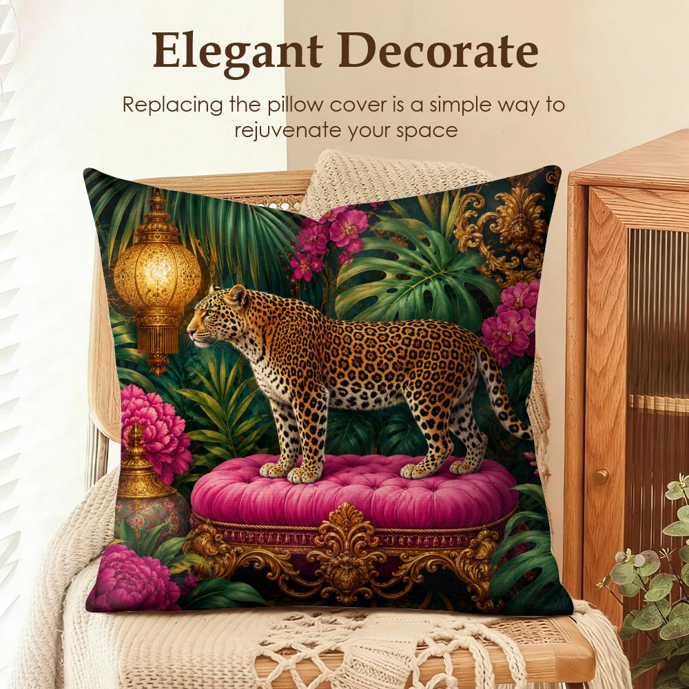 Regal Jungle Leopards Cushion Cover Natural Linen Organic Fabric DoubleSided Printing Sofa Home Decor Gift Pillow Cover