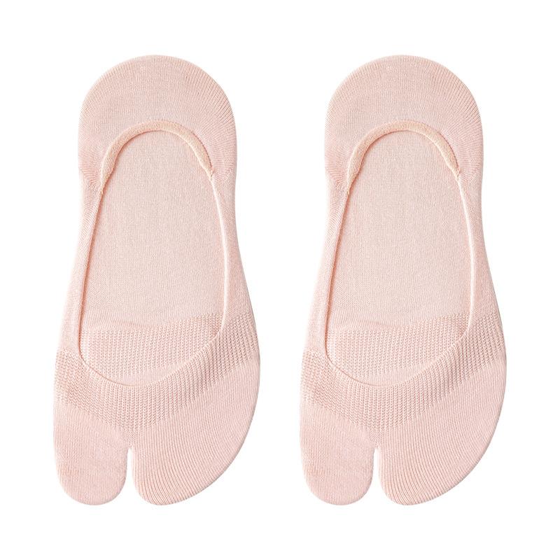 Women's Spring and Summer Cotton Invisible Non Slip Breathable Mesh Boneless Wicking Two Toe Boat Socks