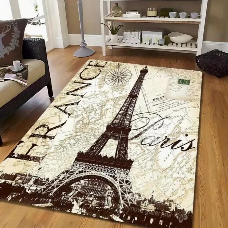 1pc Eiffel Tower Pattern Area Mat IndoorOutdoor Comfortable Mat for Living Room, Kitchen, Home, Office, Laundry Room Carpets