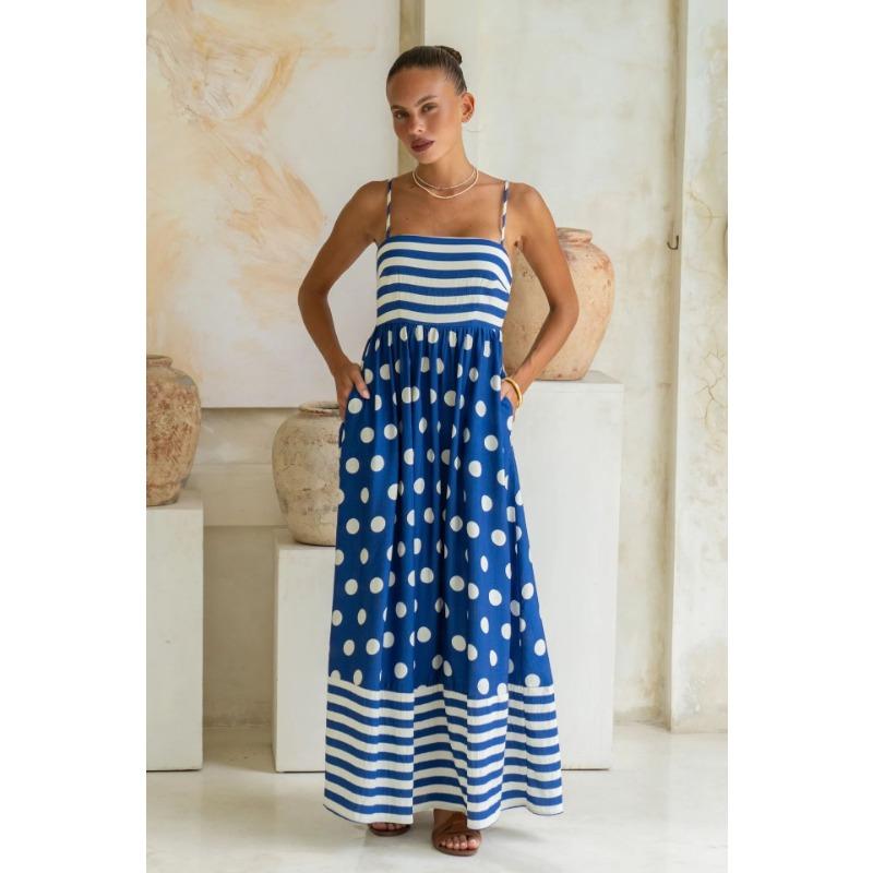 

Женское летнее модное платье с принтом на шее и высокой талией XL синий