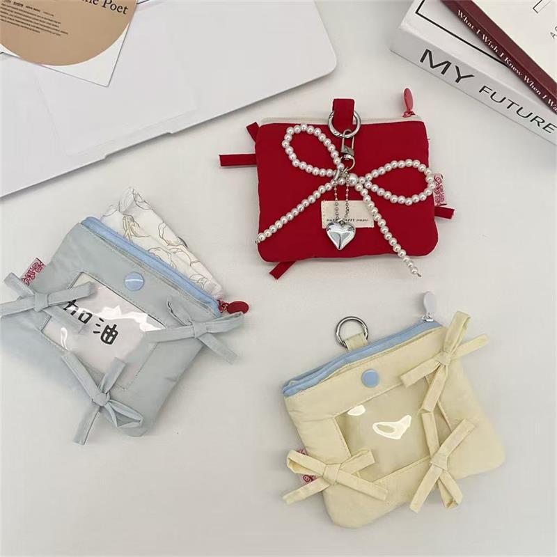 Cute Bow Card Holder Coin Purse Storage Bag Photocard Holder Idol Photo Display Storage Protect Cover Keyring Pendant Bag Charms