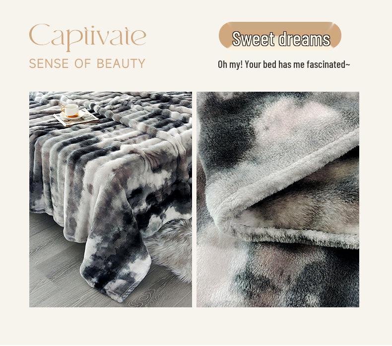 Cross-border Tie-dye Ink Painting Fleece Blanket - Large Bubble Air Conditioning Shawl
