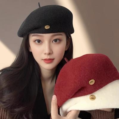 French Retro Beret Women's Autumn and Winter New Woolen Bud Hat Korean Style Stereotyped Design Painter Hat