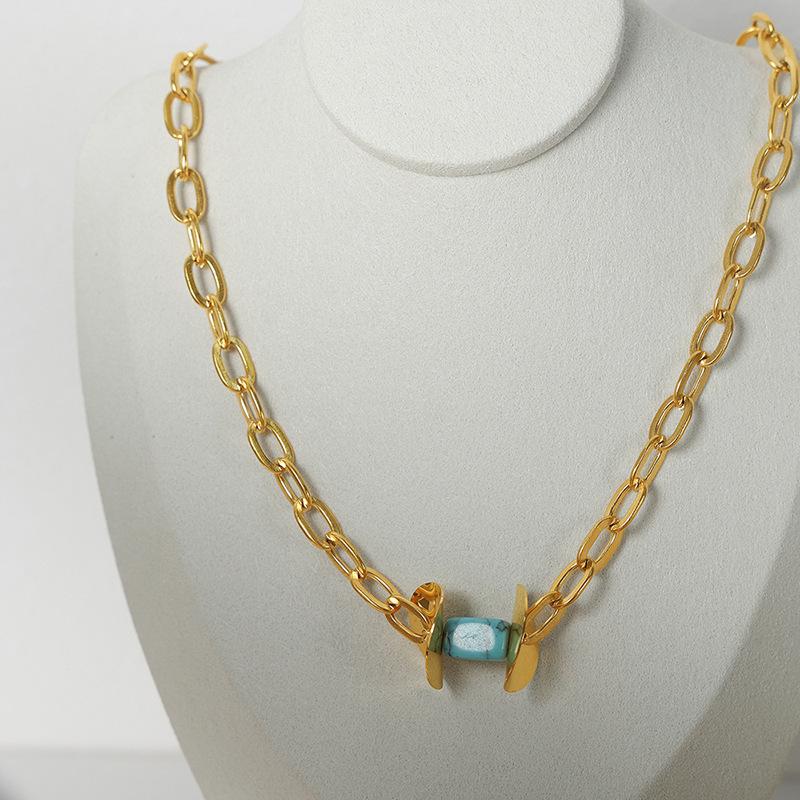 Stainless Steel Link Chain Necklace For Women 18k Gold Plated Watrerproof Non Tarnish Women's Natural Stone Pendant Necklaces