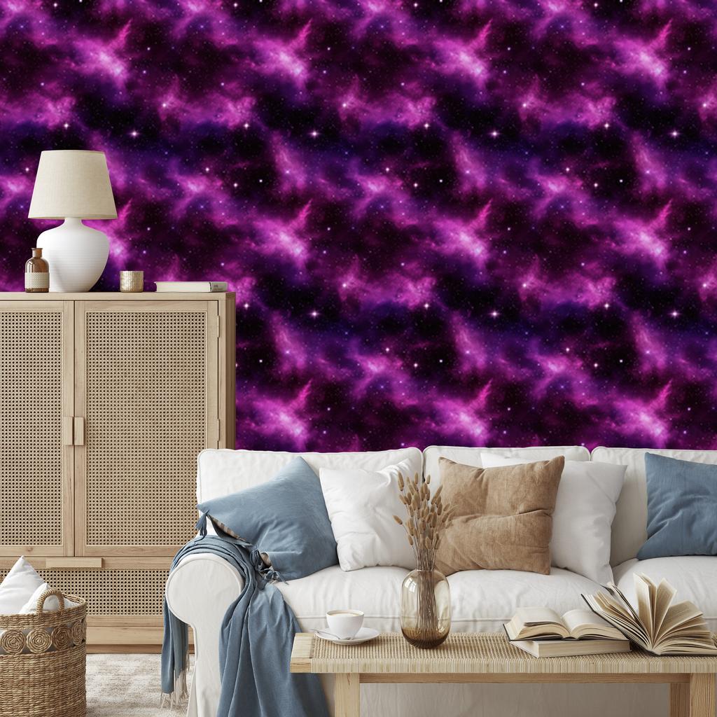 Watercolor Galaxy Wallpaper Plum, Purple, Black and Burgundy 50x1000