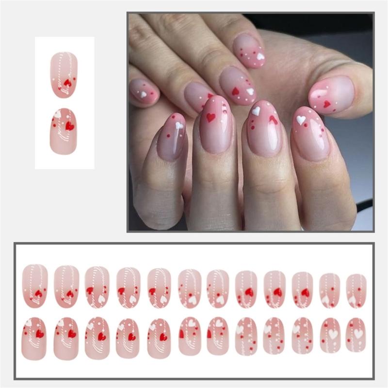 Valentinstag Kunstnägel Mandel Press-on Nägel Acrylnägel Full Cover Falsche Nägel Klebenägel Nagellack Künstliche Nägel 24 Stück