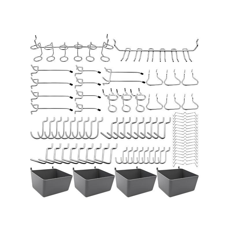 80-Piece Pegboard Hook & Tool Storage Kit with Hammer, Brush, and Accessories серебряный