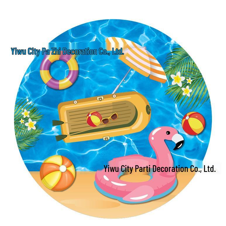 Kids' Summer Pool Party Set: Inflatable Ring, Paper Plates, Tablecloth, and Napkins