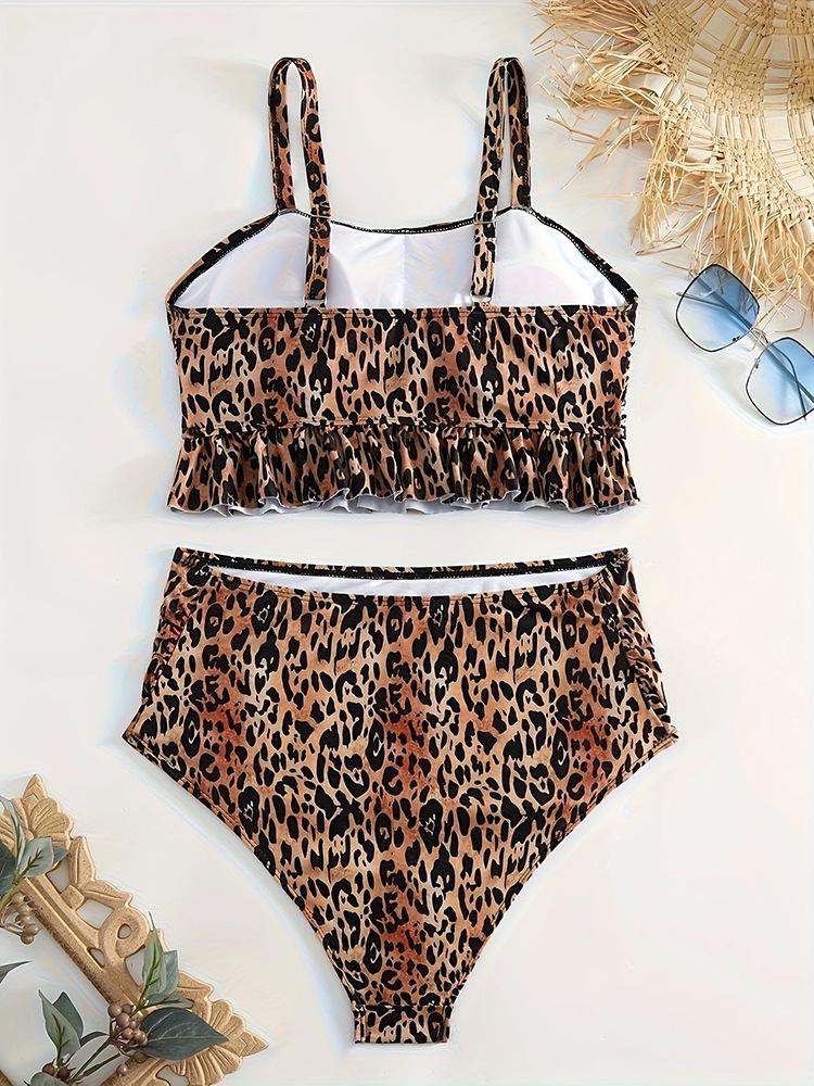 2025 European & American Floral Leopard Print Maternity Swimsuit: Ruffle Design with Tummy Coverage & Abdominal Support