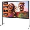 Projector Screen with Stand, 100 Inch 16:9 4K 1080 HD Outdoor Movie Screen with Stand, Wrinkle-Free Projection Screen with Bar Feet and Carry Bag, for