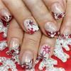 24 Pcs Snowflake False Nails Christmas Full Cover Stick On Nails Short Square Press On Nails Manicures Supplies