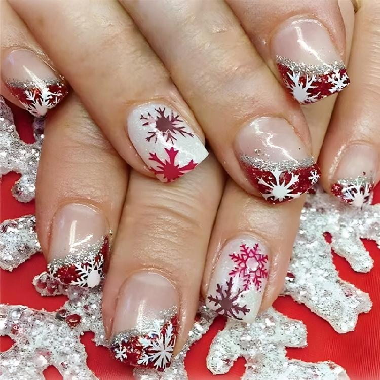 24 шт. Накладные ногти Снежинка Рождественские Полное покрытие Наклейки Короткие Квадратные Накладные ногти Маникюрные принадлежности 1