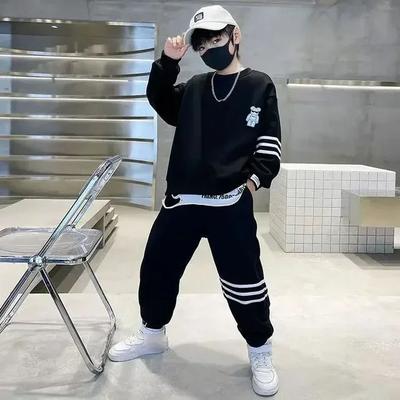 Spring Boys' Casual Printed Sweatshirt and Trousers Suit