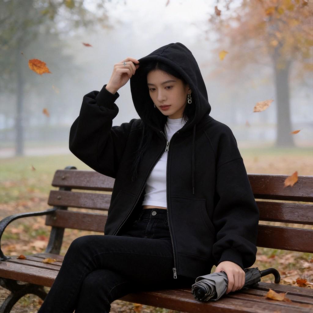 Geometric Pattern Hooded Zipup Sweatshirt For Women Casual Spring Fashion