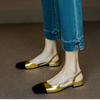 Xiaoxiangfeng Baotou sandals 2025 women's new summer mid-heel simple back empty color matching French high heels women's thick heel