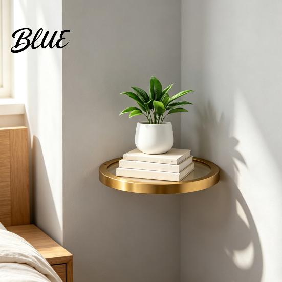 Modern Gold Metal Display Shelf Floating Wall with LED Light Rack Warm Ambient Light for Plants Book Space Saving Mounted Decor Hidden Bracket Sleek