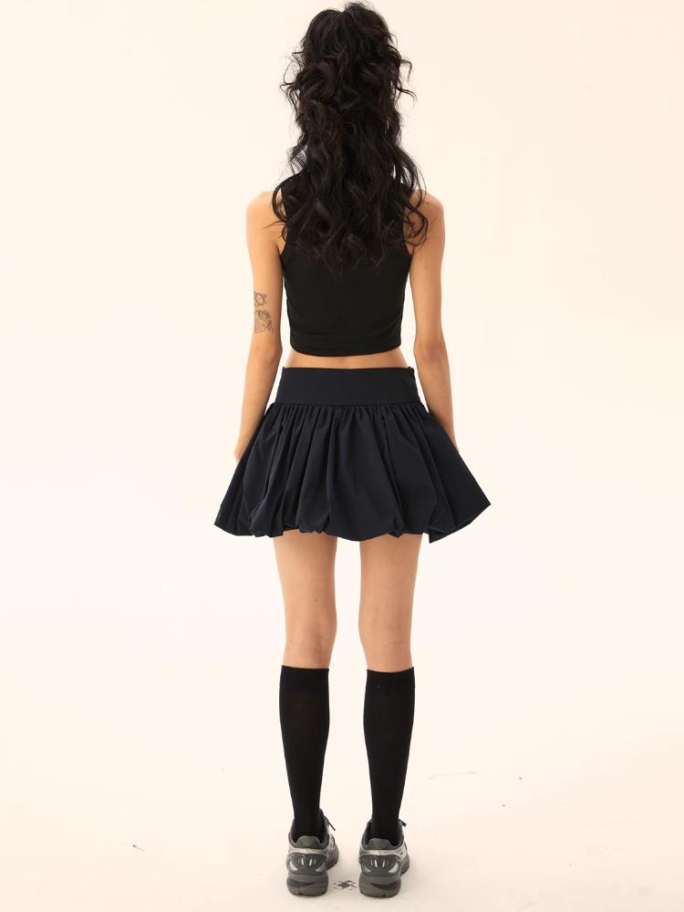 Černá Dámská Bublinková minisukně Retro Street Style Krátká sukně Tutu se středním elastickým pasem pro rekreační klubové oblečení