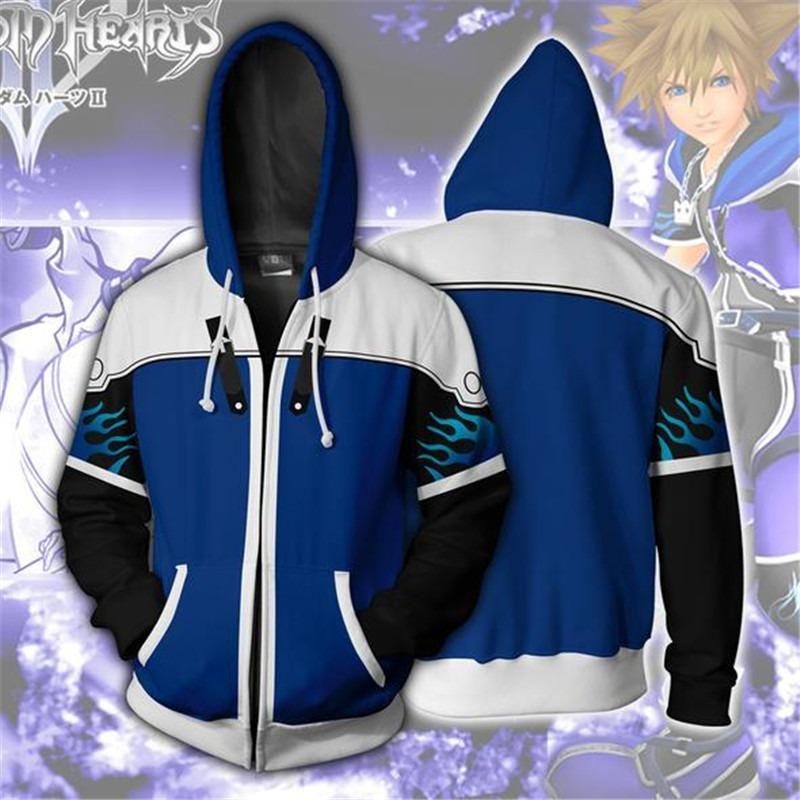 Sudadera con capucha y cremallera 3D de Anime Kingdom Hearts, sudadera de cosplay, chaqueta con capucha para hombre