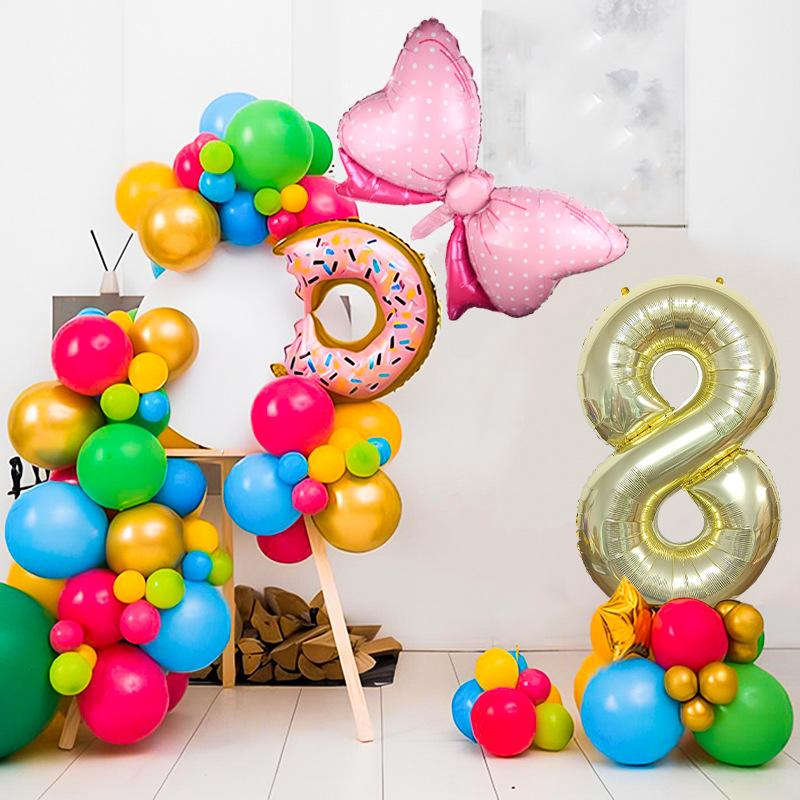 Children's Year Old Digital Column Balloon Set Birthday Photo Scene Arrangement Donut Baby Shower