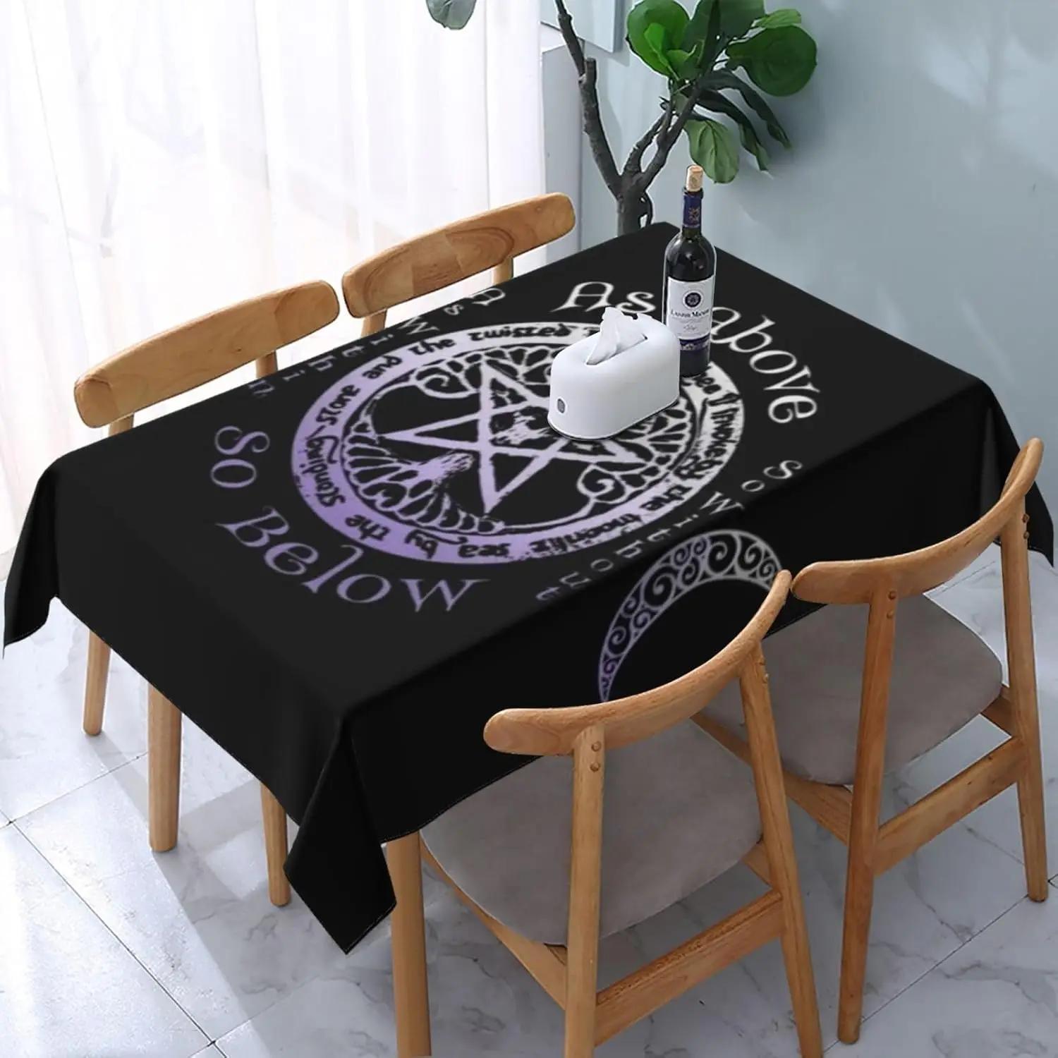 Wicca Heidense Heks Maan Pentagram Rechthoek Tafelkleed Feest Decor Wasbaar Zwart Geometrisch Tafelkleed voor Tafeldecoratie 180X145CM