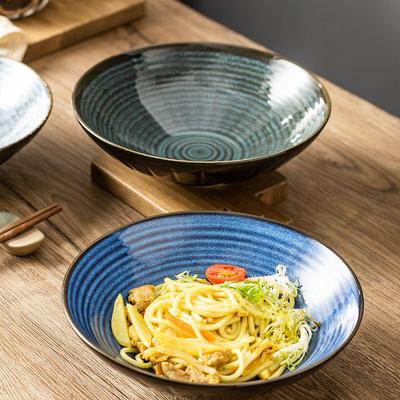 Japanese Retro Ceramic Ramen Bowl Stripes High Appearance Level Cooking Bowl Large Caliber Salad Bowl