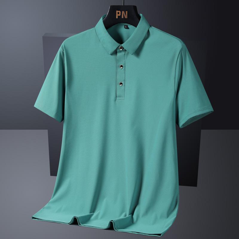 Ice Silk Polo Shirt Men's Short Sleeve Large Thin T-shirt Cool Relaxed Polo Neck Half Sleeve T-shirt Solid Color Shirt
