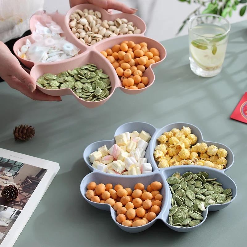 4hole Heart Shaped Fruit Platter Creative Plates Storage Box Dried Fruit Snack Plates Divided Candy Dessert Plate Container