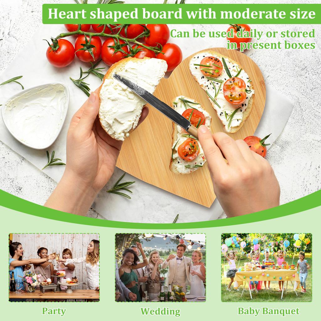 4 Pcs Cutting Board Bamboo Cheese Board Multi-purpose Serving Platter Heart Shaped Cutting Boards for Meat Cheese and Vegetables