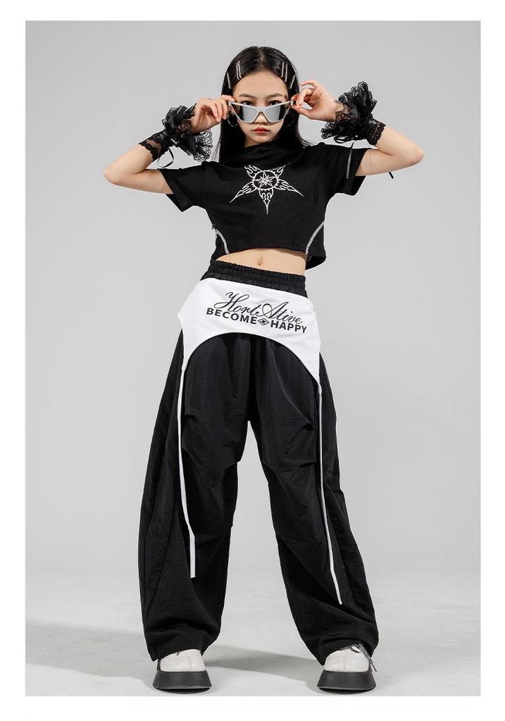 Girls' Jazz Dance Costume Set: Korean Style Cropped Vest & Sweatpants for Performances