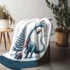 Christmas Dinosaur Fleece Blanket, Blue Long Neck Dino In Santa Hat with Gifts, Fun Festive Throw for Kids and Pet Lovers