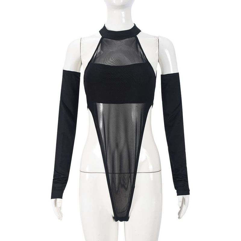 

Tight Mesh Jumpsuit New Sexy Separates Long Sleeves Crotch Mesh High Elastic Jumpsuit 51463 Black S
