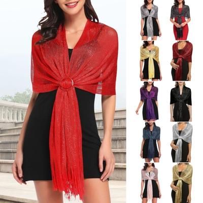 Women Sparkling Shawl Metallic Wire Bridesmaid Scarves Wraps with Scarf Button Wedding Party Accessories