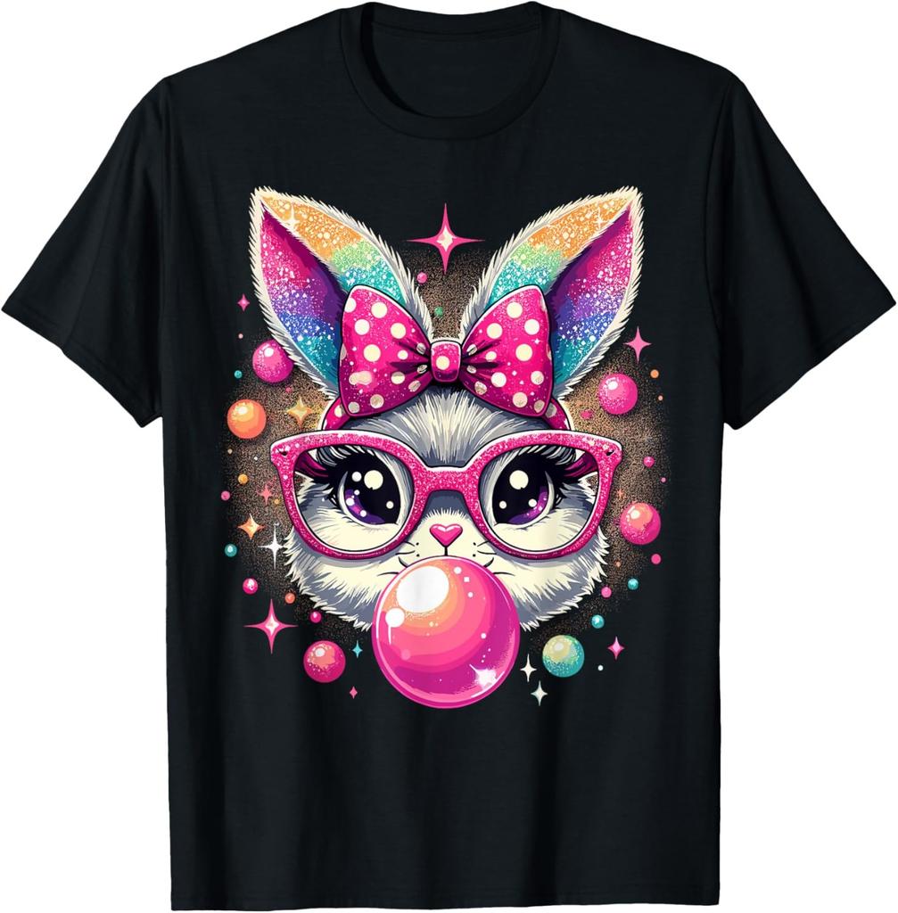 Happy Easter Bunny Tie Dye Coquette Bow Rabbit Face Easter T-Shirt
