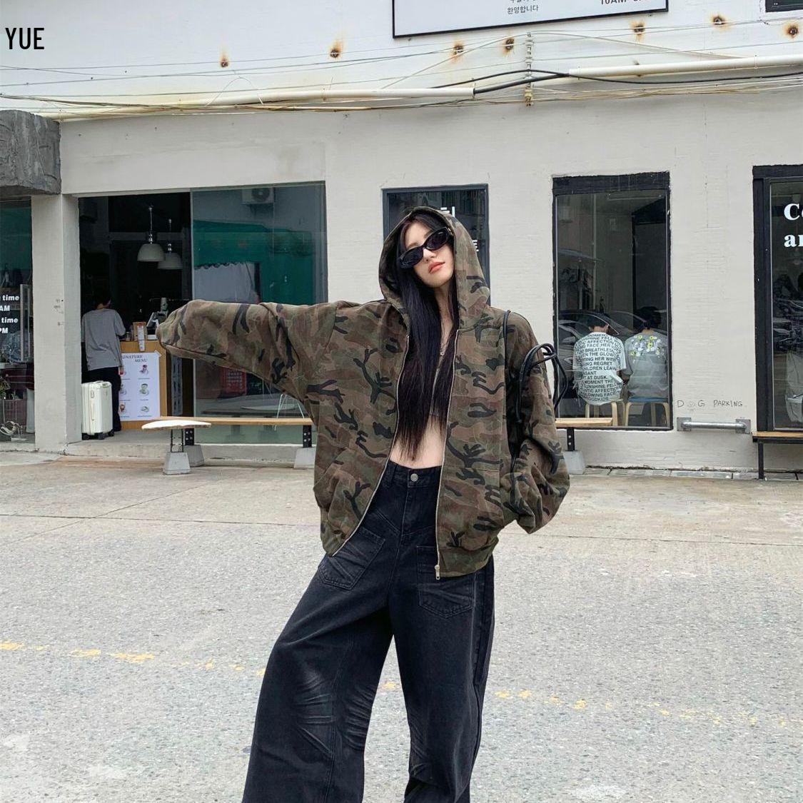 

Women s 2024 Autumn Slimming Retro Camo Hooded Jacket S